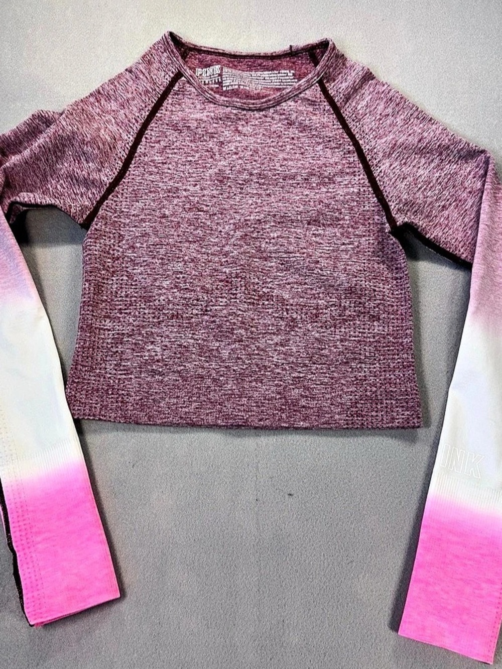 VICTORIA’S SECRET PINK Women’s Crop Top Small Ombré Long Slvs Stretch Thumbholes